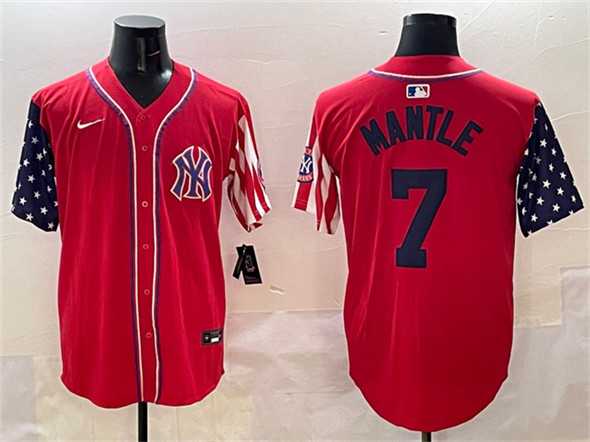 Men%27s New York Yankees #7 Mickey Mantle Red American Style Limited Stitched Jersey->new york yankees->MLB Jersey